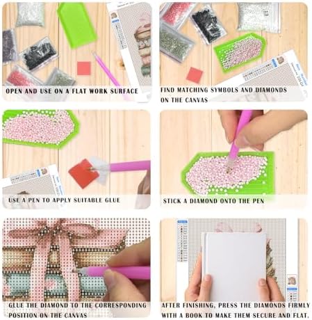 XUNLURY Coquette Pink Bow Book Diamond Art Kits 4 Pcs, Vintage Flower Books Diamond Painting Kits for Adults Girls Beginners, Full Drill Diamonds Dots for Home Decor, 9.8x11.8 Inch