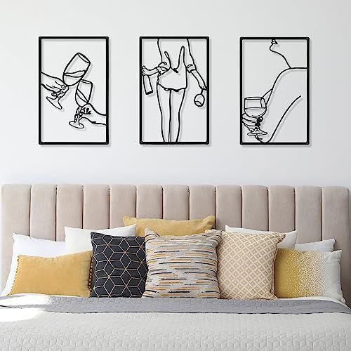 CHENGU 3 Pieces Metal Minimalist Abstract Woman Wall Art Line Drawing Wall Art Decor Single Line Female Home Hanging for Kitchen Bathroom Living Room
