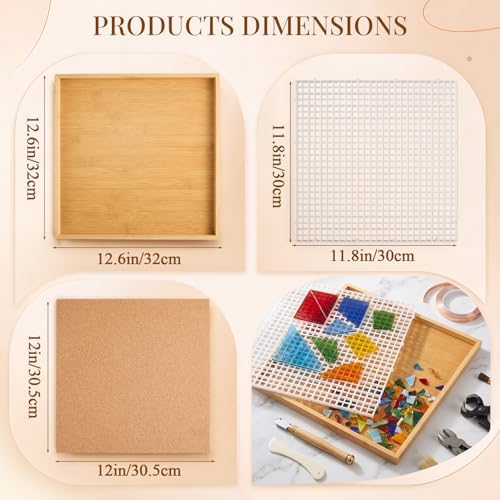 Roowest 12" x 12" Stained Glass Cutting Mat with Tray glasses Cutting Mat and 2 Burnishers Double Layer Detachable Design Stained Glass Supplies for DIY Craft Tool Scoring Severing Catching Shards