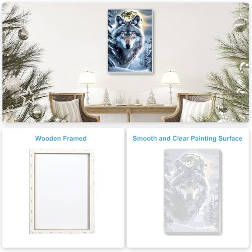 SENQAO Christmas Paint by Numbers for Adults Framed, Wolf Adults' Paint-by-Number Kits, Adult Paint by Number Kits on Canvas, Acrylic Number Painting for Home Decor, 8x12inch