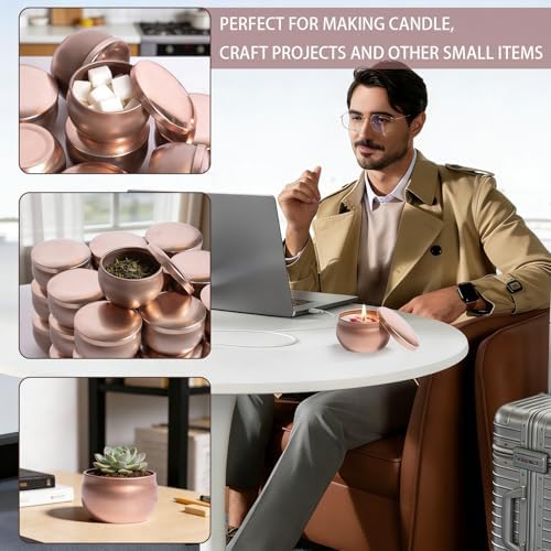 Hiztghc Candle Tins with Lids, 16 Pcs Empty Candle Tins, Metal Candle Jars for Making Candles, Candle Tins with Wicks, Wick Holders & Stickers, Candle Tin for Candle Making, Storage, Gifts