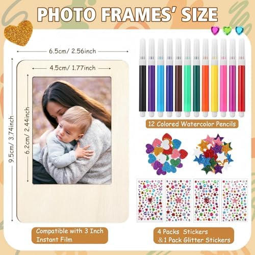 Yalikop 12 Pack Mini Picture Frame Craft Wooden Magnetic Photo Frame Curved