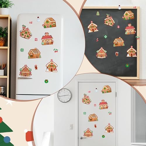 Haooryx DIY Christmas Gingerbread Magnet Craft Kit - 30Set Make Your Own Christmas Gingerbread House Decoration Sticker Paper Craft for Kid School Art Project Refrigerator Bulletin Board Holiday Decor