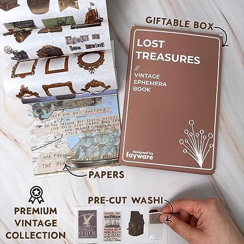 Junk Journal Supplies with 410+ Washi Stickers & Vintage Scrapbook Stickers | FAYWARE Ephemera for Junk Journals, 410+ Stickers for Scrapbooking, 20 Scrapbook Papers