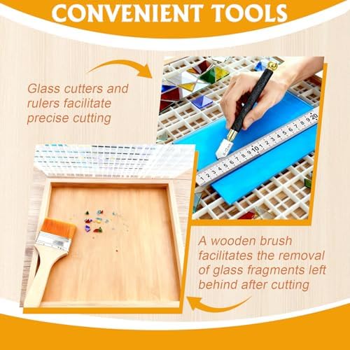 Stained Glass Cutting Mat, 12"x12" Stain Glass Tools and Supplies, Large Cutting Board for Crafting, Includes Cutter, Brush, Ruler, Tweezers, Pliers