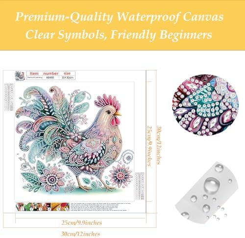 Bloomthread Diamond Painting Kits for Adults – Partial Drill Chicken Diamond Art Painting Kits for Holiday Gifts and Home Decor 12x12 Inches