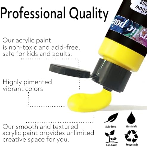 Acrylic Paint Set 118 PCS of 99 Colors 2fl oz 60ml Bottles with 12 Brushes and 6 Knives,Non Toxic No Fading Rich Pigment for Kids Adults Artists Canvas Crafts Wood Painting