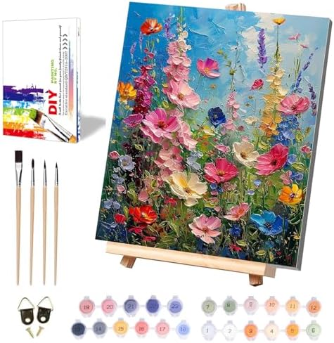 Flower Paint by Numbers for Adults with Framed Canvas - with Wooden Easel
