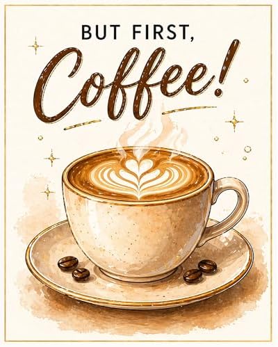 TOPCLTV Coffee Cup Diamond Art Kits for Adults - 5D Full Round Drill Diamond Painting Kit for Beginner, DIY Crystal Gem Art for Kitchen & Coffee Bar Decor,Relaxing Hobby Woman Gift 12x16 Inch