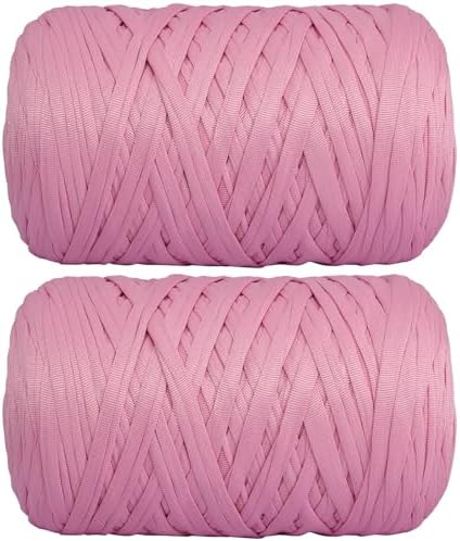 2 PCS 800g T-Shirt Yarn Elastic Fabric Crochet for DIY Knitting, 260 Yards Spaghetti Thick Knitting Yarn for Hand DIY Bag Basket Cushion Crocheting Projects,Home Decor (Shrimp Pink)
