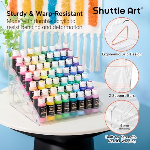 Shuttle Art 2-Pack of Acrylic Paint Organizer With Paint Brush Holder, 7 Layers Clear Storage Rack, Snap On Organizer for Acrylic Paint, Oil Paints, Nail Polish and Craft Supplies