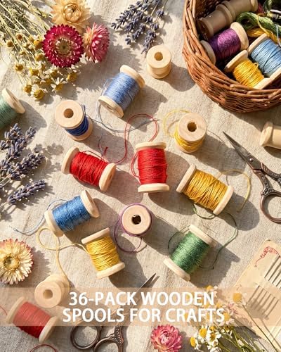 36-Pack Wooden Spools for Crafts, Assorted Empty Spools in 3 Sizes