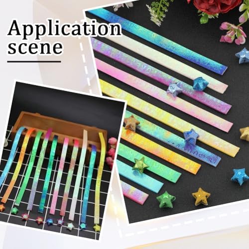 SUNNYCLUE 900 Sheets Star Paper Strips Stars Origami Pearlescent Love You Green Pink Blue Purple Lucky Double Sided Origami Paper for Craft DIY Hand Art Projects Crafting Supplies Wedding (Pack of 2)