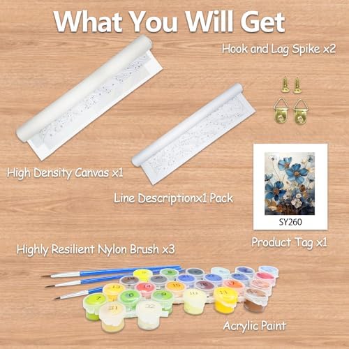 JATOK Paint by Numbers Kit for Adults, Blue Floral Elegance, 16 x 20 in