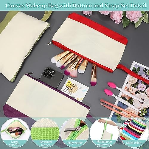 Silkfly 15 Pcs Cotton Canvas Makeup Bags Cosmetic Zipper Bags 10.2 x 5.5 x 2'' Blank DIY Pouch Bulk Pencil Case with Bottom Travel Toiletry Pouch for Women Craft Decor Gift (Novel Colors)
