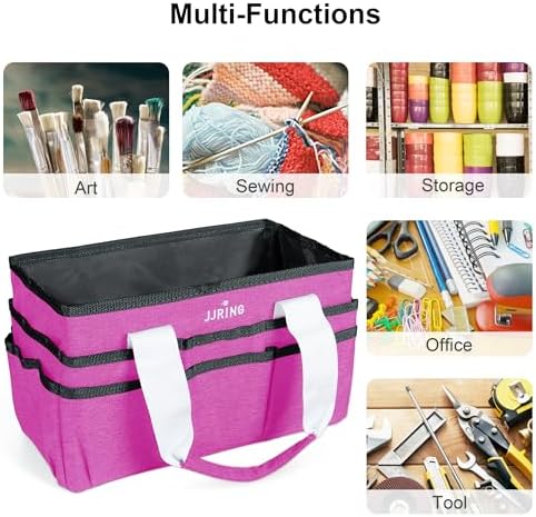 JJRING Craft Organizer Tote Bag Art Storage Caddy Deep Red | With Multiple Pockets For Sewing, Scrapbooking, School, Medical, And Office Supplies