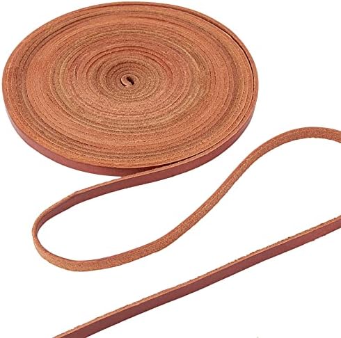 GORGECRAFT 5.5Yds 5mm Flat Genuine Leather Cord String Natural Leather Craft Lace Strips Full Grain Cowhide Braiding Cord Roll for Jewelry Making DIY Braided Bracelets Keychains(Brown)