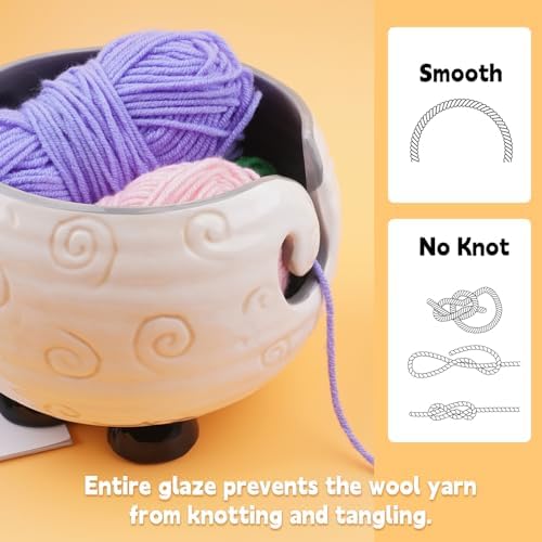 Weabetfu Ceramic Yarn Bowl Sheep Knitting Bowl for Knitting and Crocheting