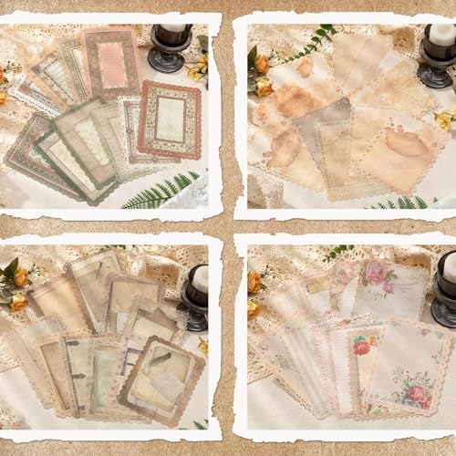 40 Sheets Lace Edged Vintage Scrapbook Paper Textured Journaling Supplies | Scrap Booking Kit Decorative Paper for Junk Journals Letter Writing Collage Art Cards Making, 4.9x6.9 Inch