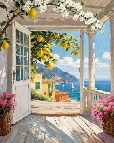 Landscapes Paint by Numbers Kit for Adults,Seaside Scenery Acrylic Paint by Number Kits on Canvas for Adult Beginners,DIY Watercolor Oil Painting Art Kit Crafts for Home Decor Gifts 16X20 Inch.