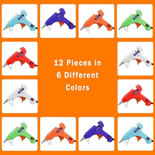 Mini Hot Glue Gun Kit 12 Pieces, Hot Melt Glue Guns for Kids School Craft Project DIY Arts and Home Quick Repairs, 20 Watts, 6 Colors (Navy Blue, White, Green, Orange, Red, Sky Blue)