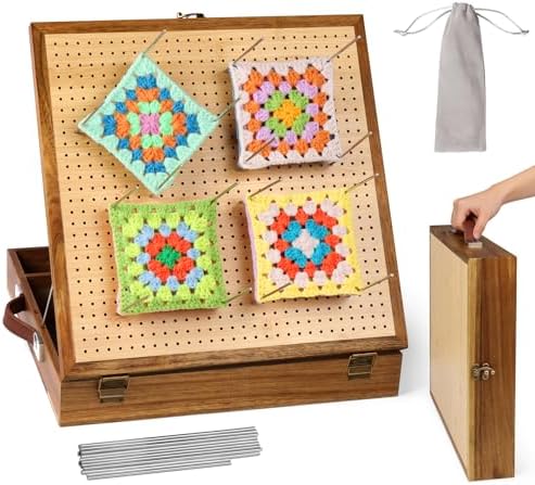 15.5" Crochet Blocking Board with Storage Drawer & Pegs for Crochet Project