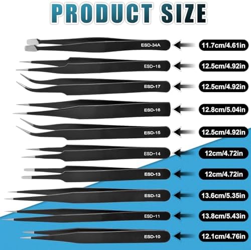 10Pcs Precision Tweezers Set, Upgraded Anti-Static Stainless Steel Tweezers with Storage Box, for Craft, Electronics, Jewelry-Making, Laboratory Work, Soldering, DIY
