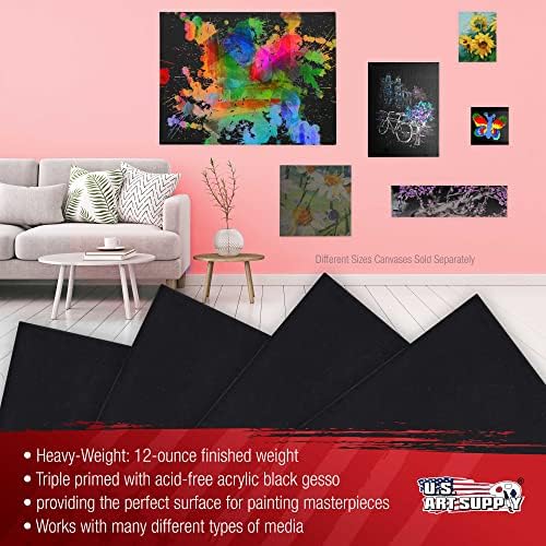 U.S. Art Supply 12"x12" Black Stretched Canvas for Painting, 3/4", 4-Pack
