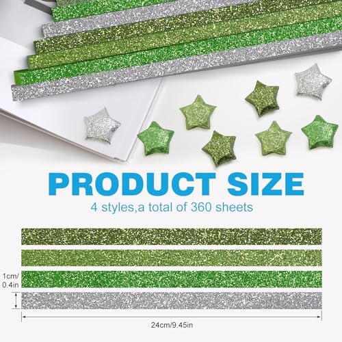 FoDau770 Glitter Star Paper Strips - 360 Sheet, Green Series