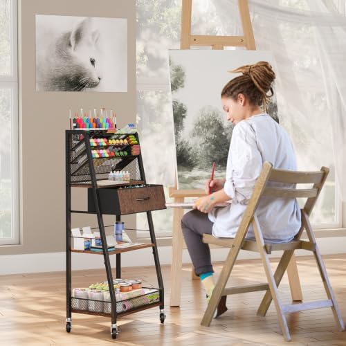 Homsorout 3 Tier Rolling Cart - Metal Utility Cart with Storage Drawer and Wheels, Versatile Art & Craft Organizer for Home, Office, or Studio - Ideal for Storing Brushes, Paints, and Supplies