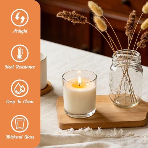 SUPMIND 15P Glass Candle Jars with Bamboo Lids, 7oz Clear Candle Containers