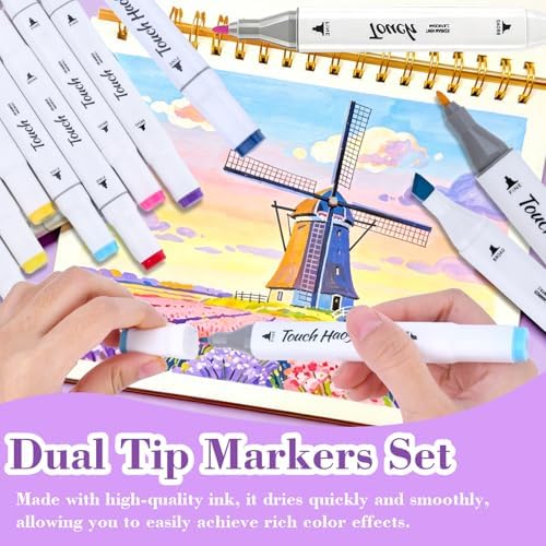 36 Colors Alcohol Based Art Markers Set, Dual Tip Chisel and Brush Point Markers for Artists, Beginners & Adults, No Bleed Through Sketch Markers for Coloring Books, Drawing(White Barrel)