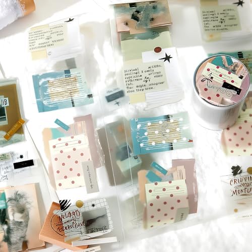 Abstract Art Die Cut PET Tape Stickers For Journaling Vintage Aesthetic Scrapbook Stickers Freedom is The Wilderness Theme Collage Decorative PET Sticker Rolls For Scrapbooking Junk Journal Supplies