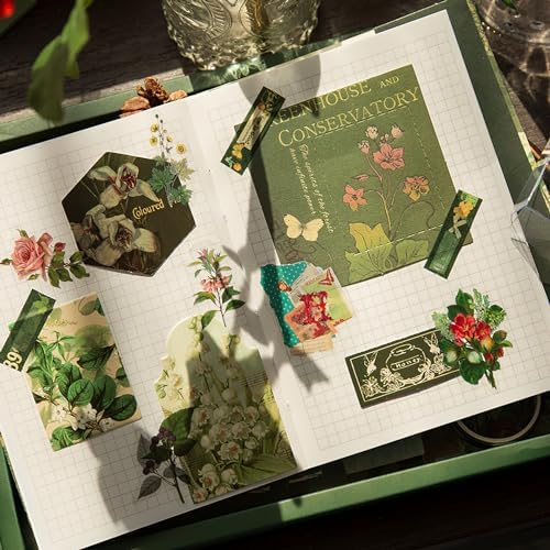 Draupnir Scrapbooking Supplies Kit,Vintage Botanical Aesthetic Scrapbook Kit for Junk Journal, Stationery,Bullet A6 Grid Notebook DIY Scrapbook Birthday Craft Gift for Teen Girl Kid Women