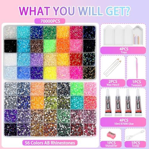 70000PCS Bedazzling Kit 56 Colors Resin Jelly 3MM