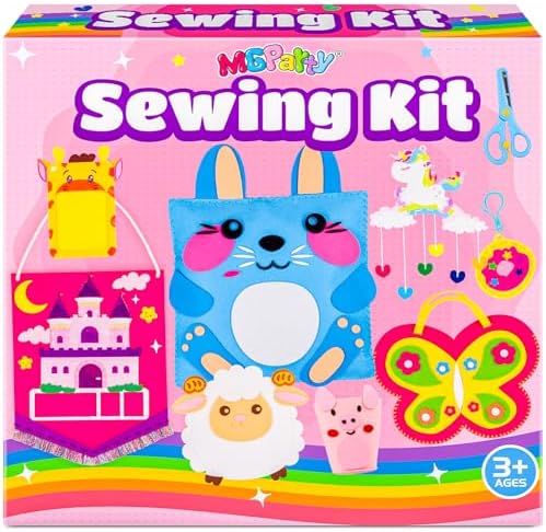MGparty My First Sewing Kit for Kids - 8 Easy DIY Sewing Crafts with Bunny Pillow & Unicorn Wind Chime, Beginner Learn-to-Sew Craft Set for Girls & Boys Ages 5+, Screen-Free Educational Gift
