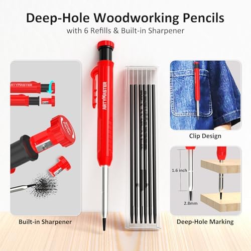 8 inch 3D Multi-Angle Measuring Square Ruler, WT103B High Precision Hole Scribing Woodworking Tools, 0-90° Aluminum Alloy Carpenter Square Wood Working Tools, Carpenter Pencils 6 Refills.