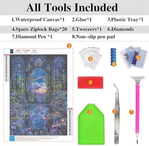 ckdiluy Flower Diamond Art Kits for Adults Beginners, 5D DIY Cityscape Diamond Painting Kits, Full Round Drill Gothic Arched Window Diamonds Dots Gem Art Crystal, Home Wall Decor 12X16 Inch