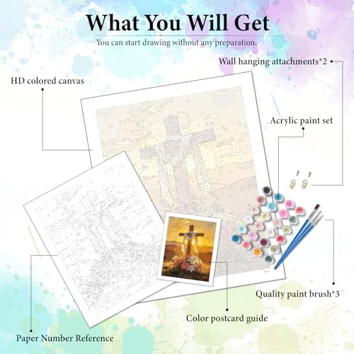 Dawnsphere Cross Paint by Numbers Kit for Adults Without Frame 16x20 in
