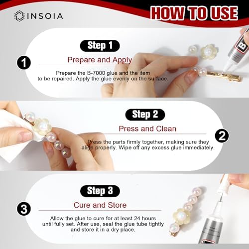 INSOIA Bedazzling Glue B7000 Clear, 24 x 15ml Precision Tip