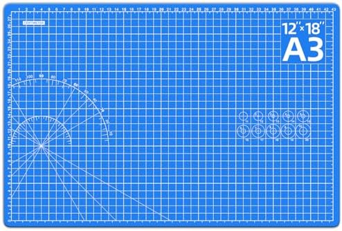 DIYSELF 12in×18in Cutting Mat, A3 Self Healing Craft Mat for Sewing | A3 Cutting Mat for Fabric, Quilting and Paper Projects, 5-Ply Double-Sided Craft Cutting Board with Grid and Angle Lines
