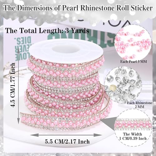Pink Pearl Rhinestone Roll Self Adhesive 3 Yards Diamond Tape