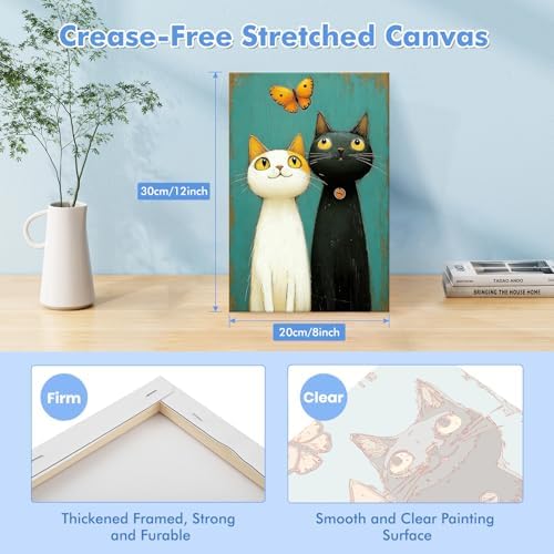 Bowetile Framed Paint by Numbers Cat Kit for Adults, Adults' Paint-by-Number Kits on Canvas, Painting by Numbers Kitten, Acrylic Number Painting Gifts for Home Wall Decor, 8x12in