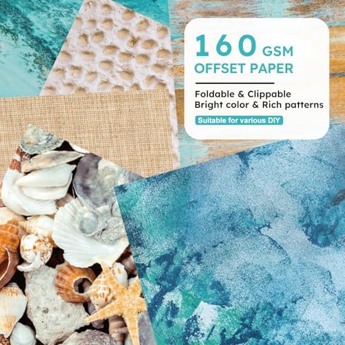 Beach Shell Scrapbooking Paper Pad , 6inch 24 Sheets Sea Aesthetic Patterned Decorative for DIY Art Crafts Collage Journals Decoupage Wrapping Folded Supplies Gift Cards Photo Album