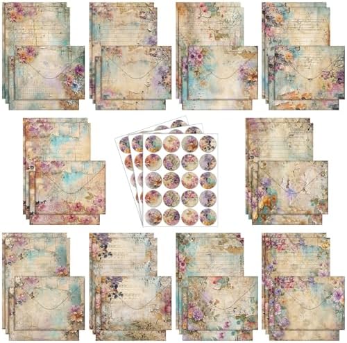 TaoBary 160 Pcs Vintage Floral Stationery Paper and Envelopes Set