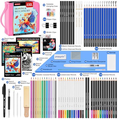 133 Pack Drawing Set Sketching Kit, Pro Art Supplies Sketch Pencils Set