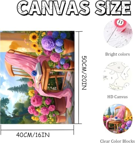 AOSGEDY Paint by Numbers Kit for Adults Beginners, Scenery Adult Paint by Numbers on Canvas, Garden Easy Paint by Numbers Kits, DIY Acrylic Oil Painting Crafts for Home Wall Decor (16x20 Inch)