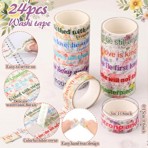 24 Rolls Christian Washi Tape Gifts, Inspirational Religious