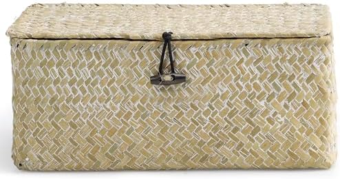 Nonam Small Wicker Basket with Lid,Seagrass Shelf Storage Basket,White