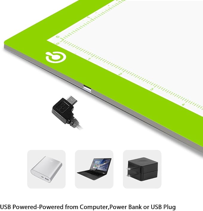 LitEnergy Portable A4 LED Copy Board Light Tracing Box, Green Ultra-Thin Adjustable USB Power Artcraft LED Trace Light Pad for Tattoo Drawing, Streaming, Sketching, Animation, Stenciling